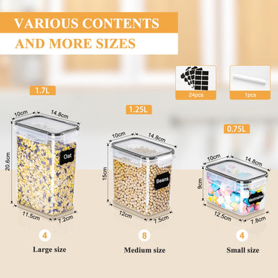 L LONGANCHANG Vorratsdosen mit Deckel Luftdicht Set of 16, BPA frei, Aufbewahrungsbox mit Deckel, Mottensichere Küchen Organizer Cornflakes Müsli Mehl Aufbewahrung, Vorratsbehälter mit Etiketten