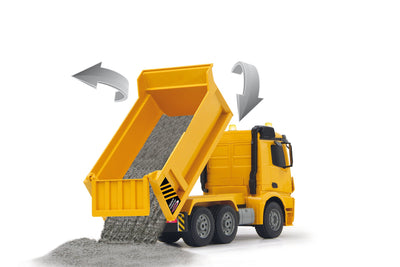 JAMARA 404940 - Muldenkipper Mercedes-Benz Arocs 2,4 GHz - Kippmulde hoch/runter, realistischer Motorsound, Hupe, Rückfahrwarnsound, 4 Radantrieb, gelbe LED Signallichter, programmierbare Funktionen