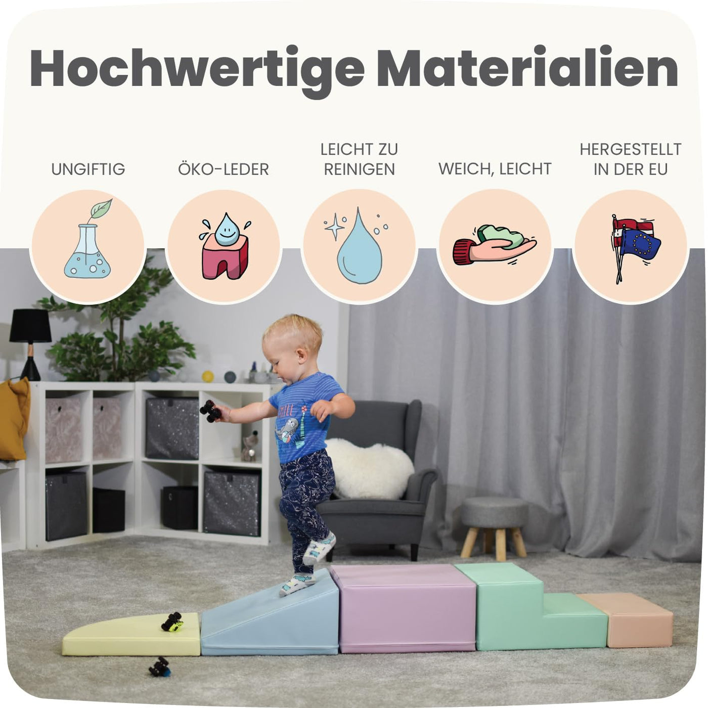 IGLU SOFT PLAY Corner Climber 5 STK Schaumstoff Bausteine Kinder und Baby zum Klettern Schaumstoffbausteine Kletterblöcke (Pastel)