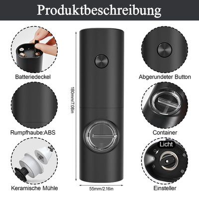 Herboom 2Stück Elektrische Salz und Pfeffermühle Set mit Reinigungsbürste, Mahlen Einstellbare Grobheit mit LED-Licht für BBQ Restaurant Küche, Batteriebetrieben (Batterien nicht enthalten)