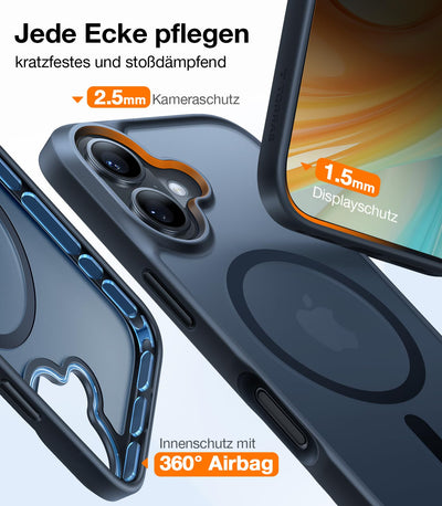 TORRAS Guardian-Mag für iPhone 16 Hülle für MagSafe (TOP Militärschutz & Magnetkraft) Matt Durchscheinende Rückseite Hülle für iPhone 16 Case Dünn Schwarz