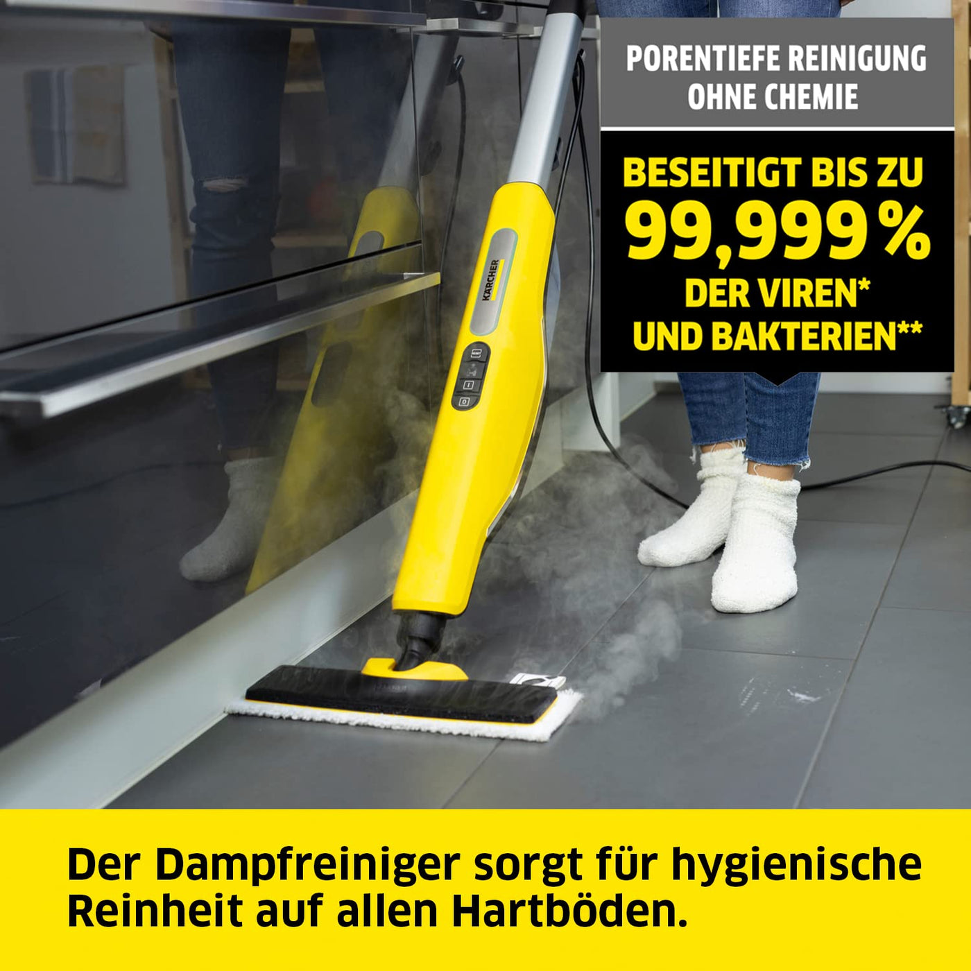 Kärcher Dampfreiniger SC 3 Upright EasyFix, Aufheizzeit: 0,5 min., Flächenleistung: ca. 60 m², Tank: 0,5 l, Heizleistung: 1.600 W, mit Bodendüse, Bodentuch, Teppichgleiter, Entkalkungskartusche