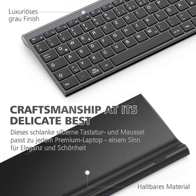 iClever GK03 2.4G Tastatur Maus Set Kabellos, Aluminium Wireless Slim Tastatur QWERTZ Layout (Deutsch), für Computer/Desktop/PC/Laptop/Oberfläsche/Windows 10/8/7/Vista/XP (2.4GHz, USB)