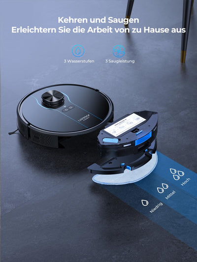 Laresar Clean Saugroboter mit Wischfunktion, Saugroboter mit Absaugstation L6 Nex, LiDAR Navigation, 3L Staubsauger bis zu 180Min, 3-in-1 Kehren, Wischen und Staubsaugen, Ideal für Tierhaare
