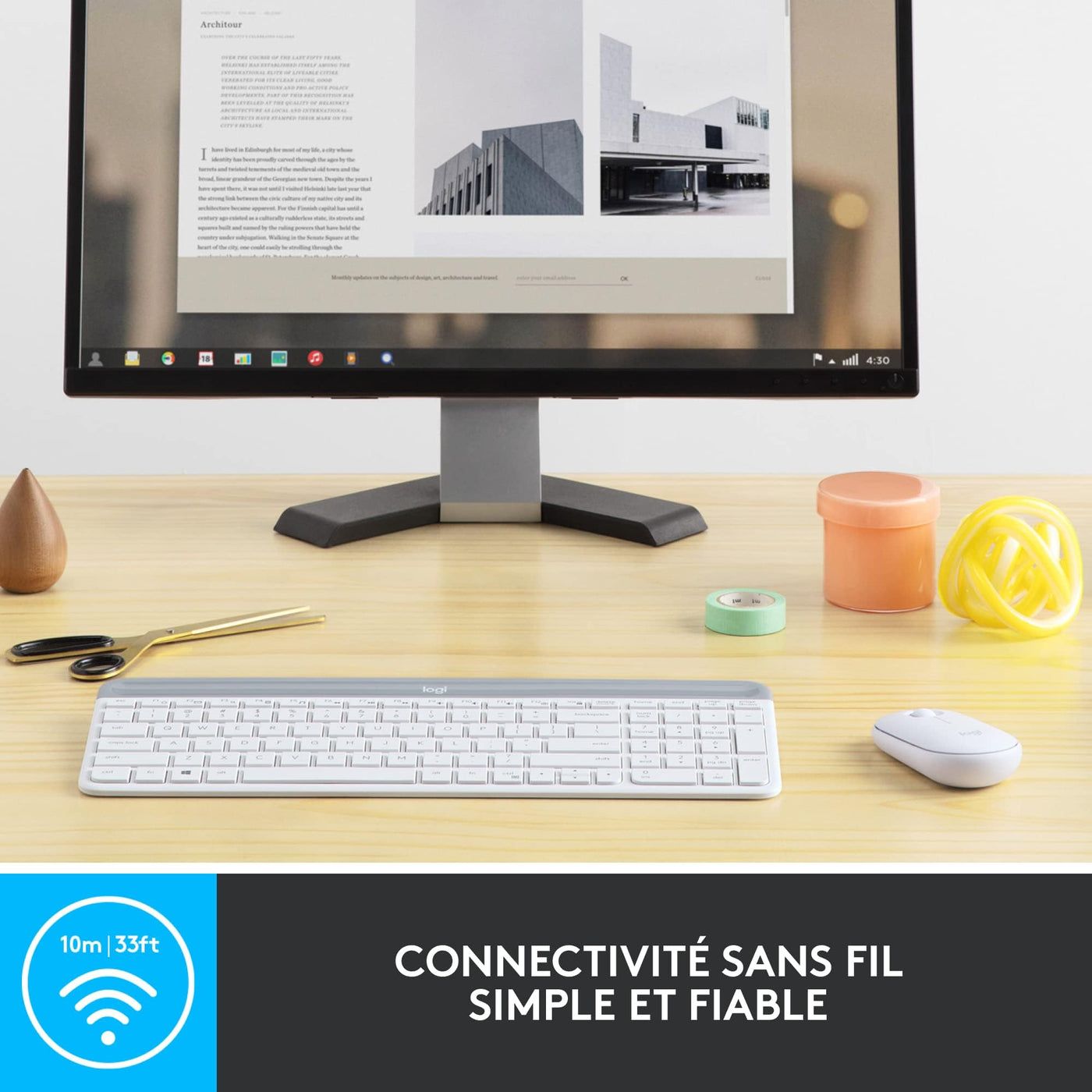 Logitech MK470 Slim Combo Kabelloses Tastatur-Maus-Set, 2.4 GHz Verbindung via Nano-USB-Empfänger, 10m Reichweite, 18-Monate Batterielaufzeit, PC/Laptop, Französisches AZERTY-Layout - Weiß