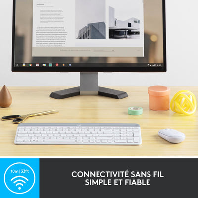 Logitech MK470 Slim Combo Kabelloses Tastatur-Maus-Set, 2.4 GHz Verbindung via Nano-USB-Empfänger, 10m Reichweite, 18-Monate Batterielaufzeit, PC/Laptop, Französisches AZERTY-Layout - Weiß