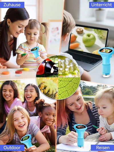 Acoath Mikroskop für Kinder, Digitales Mikroskop mit 2,0" IPS-Bildschirm Lupe 200x Vergrößerung, 8 LED Lights Handy Microscope USB Taschenmikroskop - Blau