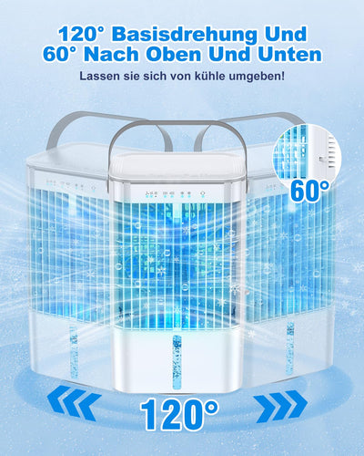 RenFox Mobiler Klimaanlage 4 in 1 Energiesparender Mini Luftkühler mit großem wassertank (1200 ml), 3-Stufen Verdunstungskühlung, 7 Farb-LED, Timer und geräuscharm für Home Office und Schlafzimmer