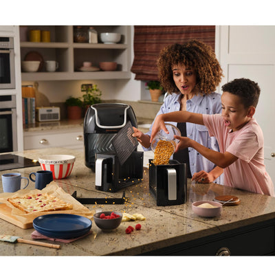 Russell Hobbs Heißluftfritteuse Doppelkammer [2 Fächer je 4,25l, nur getrennt nutzbar, Gesamtvolumen 8,5l] Rapid Air Fryer Technik (8 Programme, spülmaschinenfest,Touchscreen) AirFryer 27290-56S
