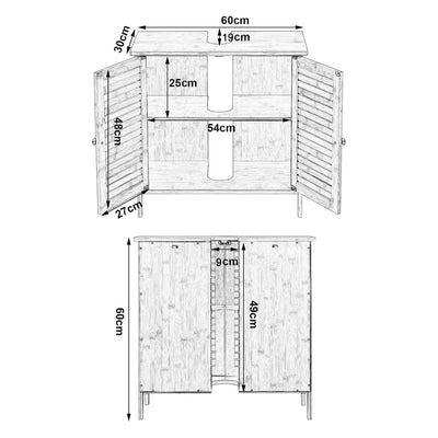 EUGAD Waschbeckenunterschrank, Badezimmer Unterschrank, aus natürlichem Material, Waschtischunterschrank, Badezimmerschrank mit 2 Lamellentüren 1 Verstellbarer Ablage, 60x60x30 cm