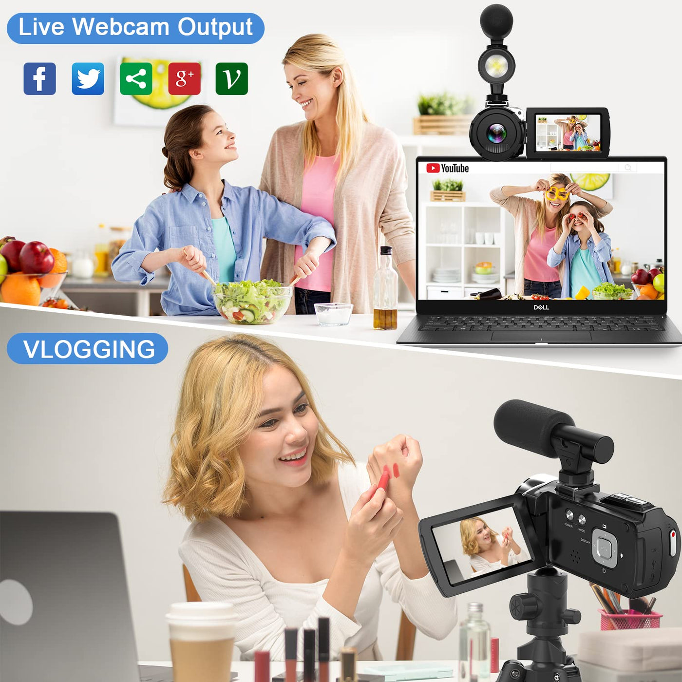 Hojocojo 4K Videokamera Camcorder UHD 48MP IR Nachtversion Vlogging Kamera,60 FPS 24X Digital Zoom 3" LCD-Bildschirm YouTube Camera mit Mikrofon,2 Batterien