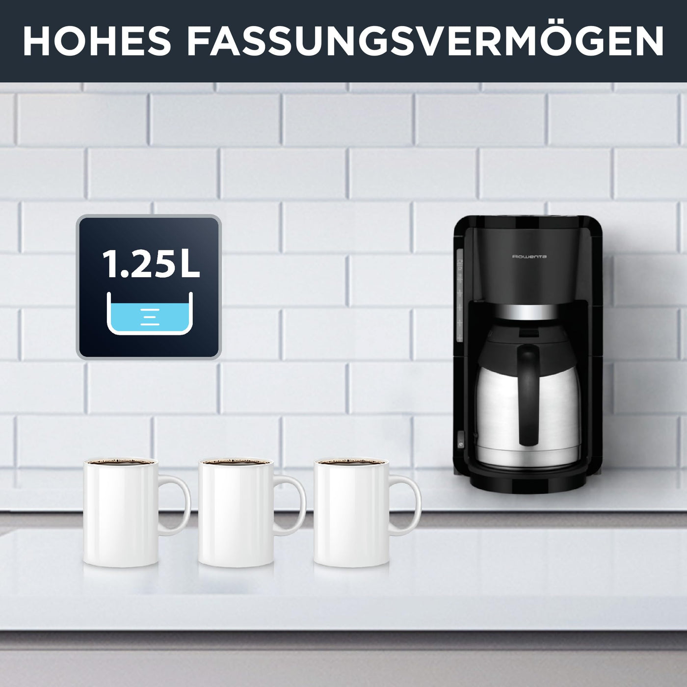 Rowenta CT3818 Filterkaffeemaschine Adagio Milano | Edelstahl- Thermokanne | 10-15 Tassen | Fassungsvermögen 1,25 L | Automatische Abschaltung | 850 Watt | 26.5 x 27 x 38.5 cm | Schwarz