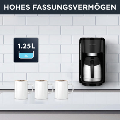Rowenta CT3818 Filterkaffeemaschine Adagio Milano | Edelstahl- Thermokanne | 10-15 Tassen | Fassungsvermögen 1,25 L | Automatische Abschaltung | 850 Watt | 26.5 x 27 x 38.5 cm | Schwarz