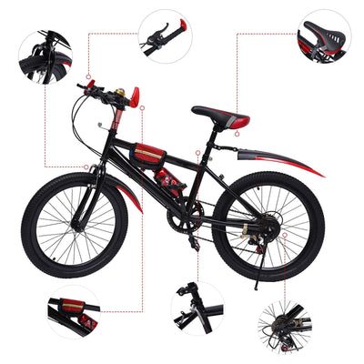 KigerNee 20 Zoll Mountainbike Feuerrot Carbonstahl-Rahmen - Kinderfahrrad ab 6 Jahre mit 7-Gang-Schaltung & Dual-V-Brake, 85kg Tragkraft Allwetter-Reifen Kinder Fahrrad für Jungen/Mädchen