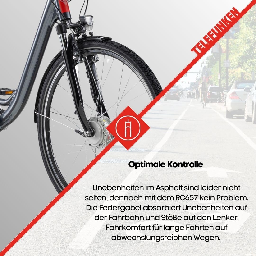 TELEFUNKEN E-Bike 28 Zoll Fahrrad für Damen & Herren | Pedelec Citybike mit 7-Gang Nabenschaltung | Rücktritt | EBike inkl Panzerkabelschloss | Elektrofahrrad 250 W Frontmotor | 536 Wh Li-Ion Akku