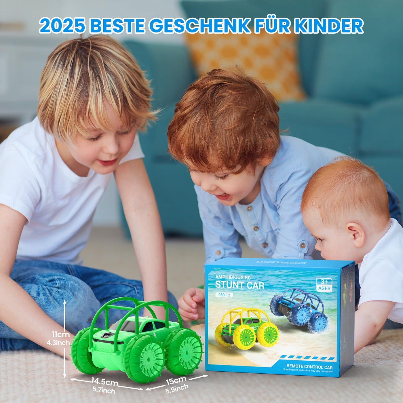 MaxTronic Amphibien Ferngesteuertes Auto, Wiederaufladbares Direktladen 360° Salto wasserdichtes RC Stunt Auto 2.4G 15KM/H 4WD Allrad Geländewagen Spielzeug für Jungen 3-12 Jahre