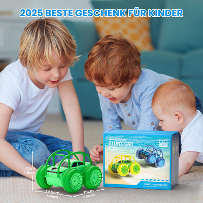 MaxTronic Amphibien Ferngesteuertes Auto, Wiederaufladbares Direktladen 360° Salto wasserdichtes RC Stunt Auto 2.4G 15KM/H 4WD Allrad Geländewagen Spielzeug für Jungen 3-12 Jahre