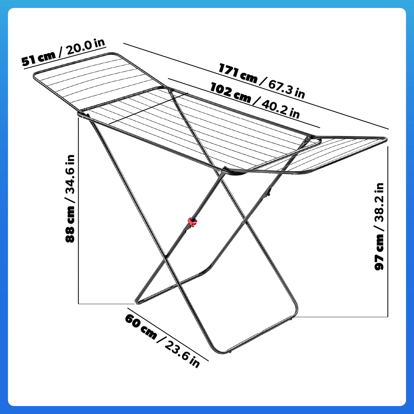 KADAX Wäscheflügeltrockner, 180x55x101cm Wäscheständer, Luftstromwäscheständer, Wäschetrockner mit rutschfesten Füßen, Flügelwäschetrockner, Bekleidung