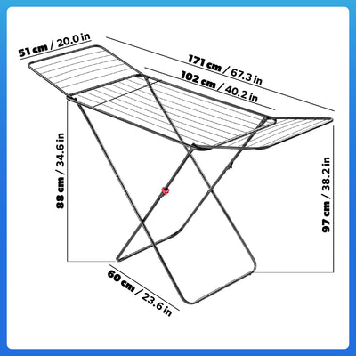 KADAX Wäscheflügeltrockner, 180x55x101cm Wäscheständer, Luftstromwäscheständer, Wäschetrockner mit rutschfesten Füßen, Flügelwäschetrockner, Bekleidung