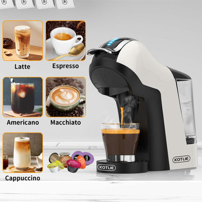 KOTLIE EM-308A 5 IN 1 COFFEE MACHINE 19 Bar 5in1 Multicapsule Espresso Kaffeemaschine für Nespresso/Dolce Gusto (weiß-u)