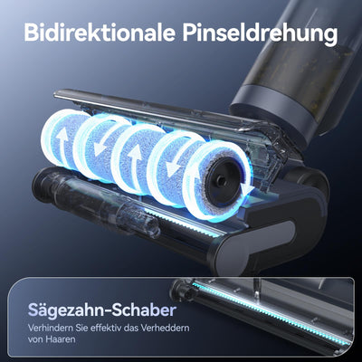 JONR ED12 Pro Nass Trockensauger Akku, Kabelloser Saugwischer, Dreikantenreinigung, Heißwasser-Selbstreinigung Heißluft-Trocknung, 850mL Wassertank, Anti-Verwirrungs-Haar für Hartböden, Tierhaare