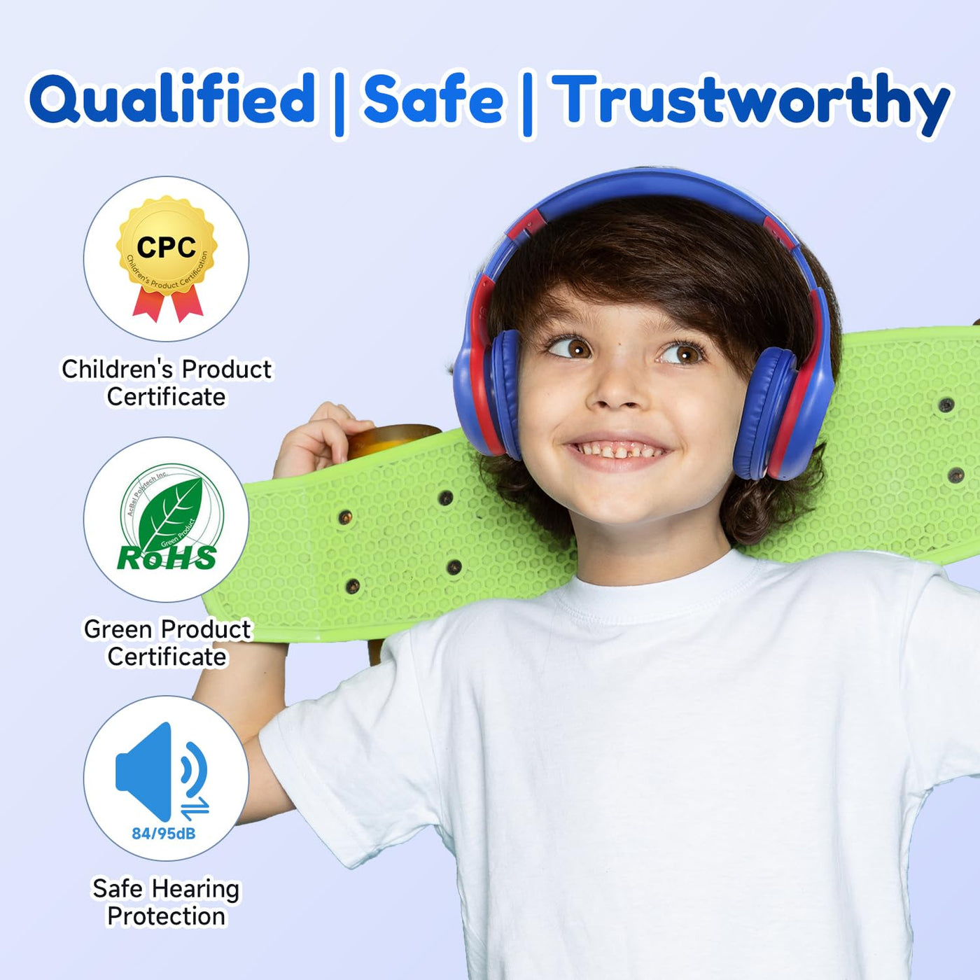 EarFun Bluetooth Kopfhörer Kinder, 85/94dB Lautstärkeregelung, HiFi Sound, HD-Mikrofon, 40 Std Akku, Faltbare, Einstellbar, Kopfhörer Kabellos Bluetooth Kinder für Schule/Reise/PC, Marineblau
