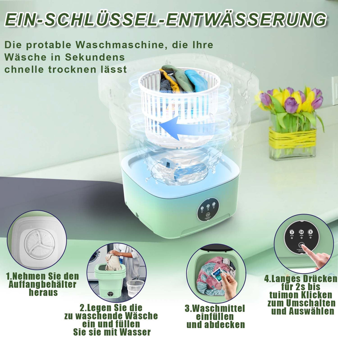 Mini Waschmaschine, 13L 2kg 2in 1 Camping Waschmaschine mit Schleuder, klein waschmaschine, Single Waschmaschine für Socken, Unterwäsche, Babykleidung, Reisen, Tourenwagen, Wohnheim, RV