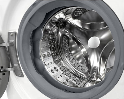 LG F2V7SLIM9, Klasse A, Waschmaschine Slim 9 kg, 60x47.5x85 cm, Wi-Fi, AI Direct Drive, Tiefenreinigung mit Dampf, TurboWash 360°, Außentür aus Gehärtetem Glas, Weiß mit Schwarzem Bullaugenring
