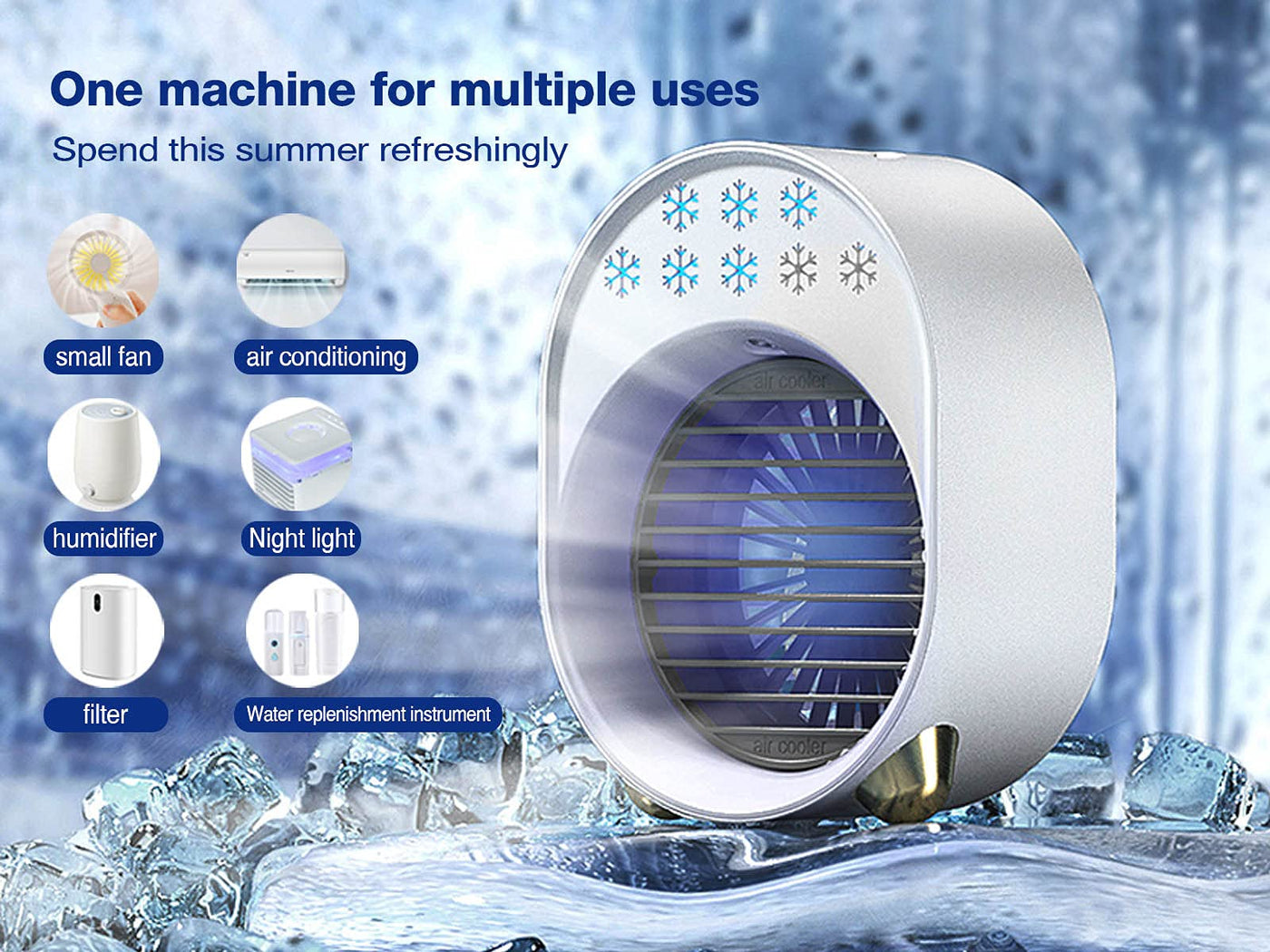 Luftkühler mit Verdunstungskühlung, Mini Klimaanlage Akku Portable, Mini Ventilator USB 4 in 1, Mobile Klimagerät ohne Abluftschlauch Leise Klimaanlage Mobil Klimagerät Conditioner Air Purifier (Weiß)