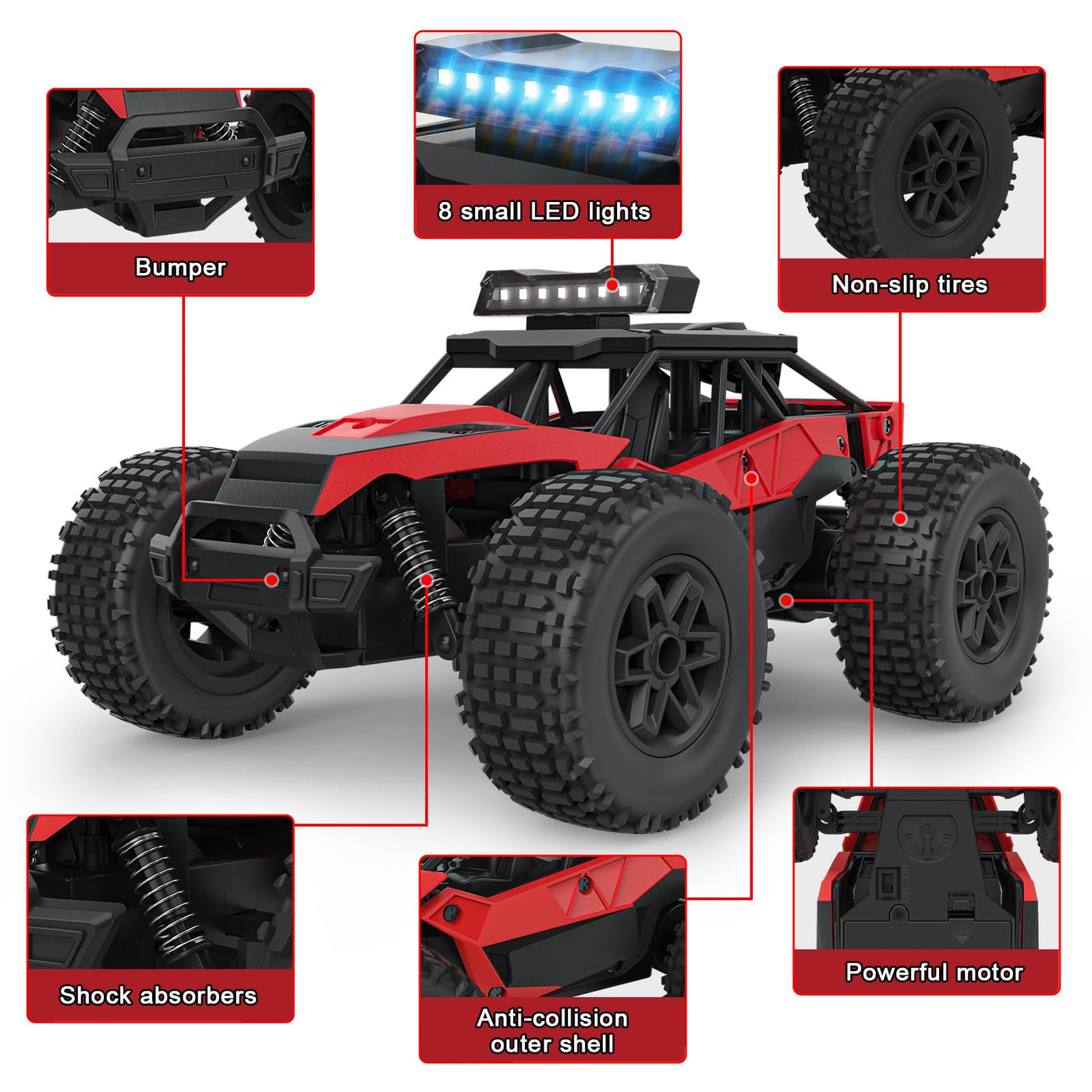 FUIOCOCP Ferngesteuertes Auto Monster Truck, RC Offroad All Terrain Geburtstag Geschenk Kinder Junge 6 7 8 9 10 11 12 Jahre Geländewagen Rennauto mit 2,4 GHz Fernbedienung Remote Car Spielzeug