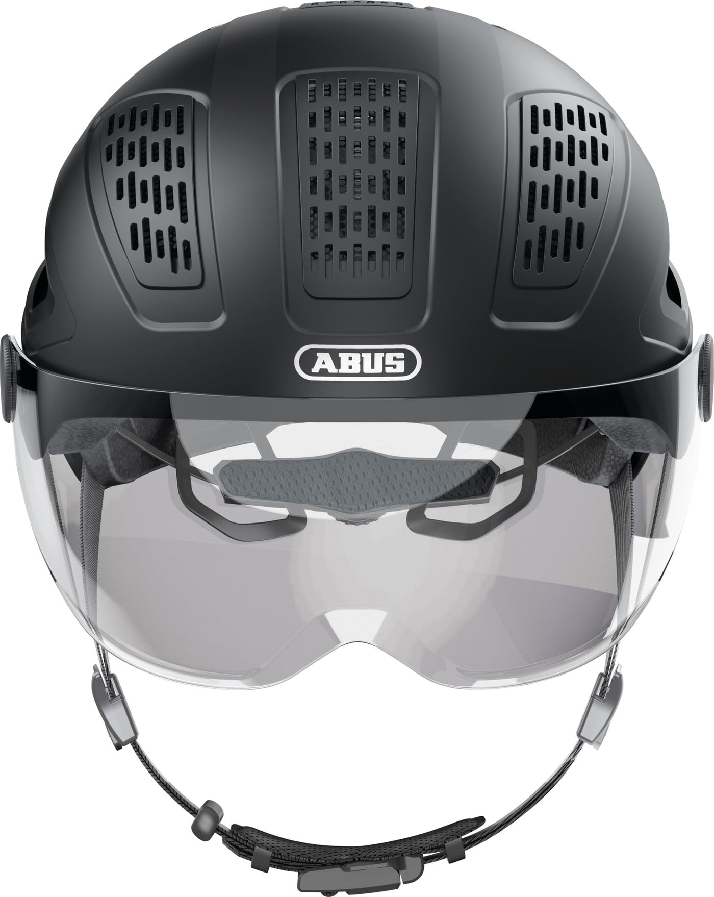 ABUS Stadthelm Hyban 2.0 ACE - Fahrradhelm mit Visier, Licht und ABS-Hartschale - für Damen und Herren - Schwarz (velvet black), Größe L