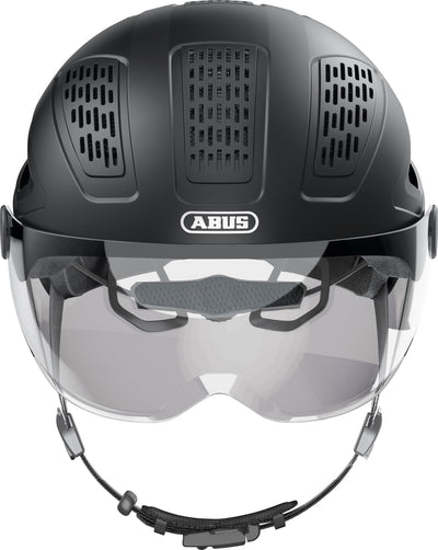ABUS Stadthelm Hyban 2.0 ACE - Fahrradhelm mit Visier, Licht und ABS-Hartschale - für Damen und Herren - Schwarz (velvet black), Größe L