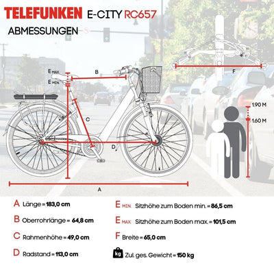 TELEFUNKEN E-Bike 28 Zoll Fahrrad für Damen & Herren | Pedelec Citybike mit 7-Gang Nabenschaltung | Rücktritt | EBike inkl Panzerkabelschloss | Elektrofahrrad 250 W Frontmotor | 536 Wh Li-Ion Akku