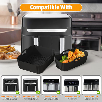 Heissluftfritteuse Zubehör für Tefal EY9018 Dual Easy Fry 5,2/3,1L - 23 Stück Zubehör Heißluftfritteuse Set - Grillrost, Kuchenform, Brotbackform, Airfryer Silikonform für Tower T17099/Salter EK5729