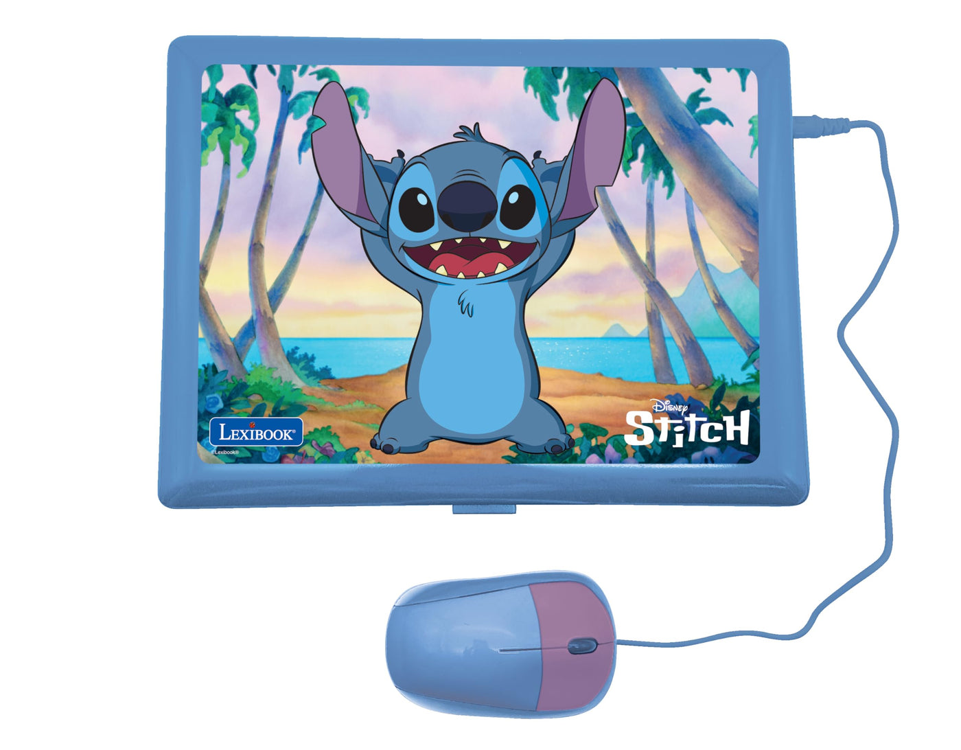 Lexibook, Disney Stitch, zweisprachiger deutsch/englischer Lerncomputer, Spielzeug für Kinder mit 124 Sprach-, Schreib-, Mathe-, Logik-, Musikaktivitäten und Spielen, lila/blau, JC598Di3