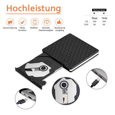 External DVD Drive, Amicool USB 3.0 Type-C CD DVD +/-RW Optical Drive USB C Burner Slim CD/DVD ROM Rewriter Writer Reader Portable for PC Laptop Desktop MacBook Mac Windows 7/8.1/10 Linux OS Apple