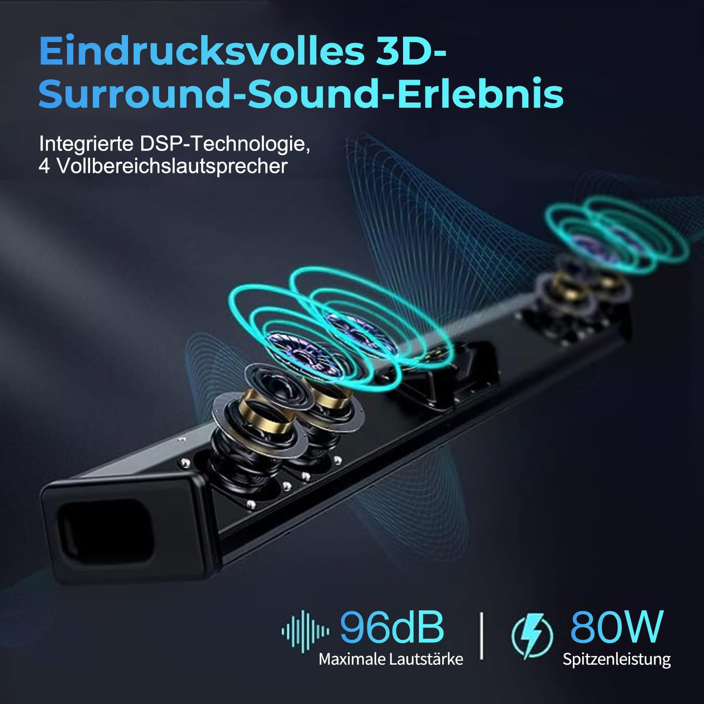 OXS S3 Soundbar für Fernseher, Heimkino-Audio mit Bluetooth 5.0, dynamischer Bass, 3D-Surround-Sound, Dialogverbesserung, AUX/optisch/koaxial kompatibel, mehrere Klangmodi, wandmontierbar