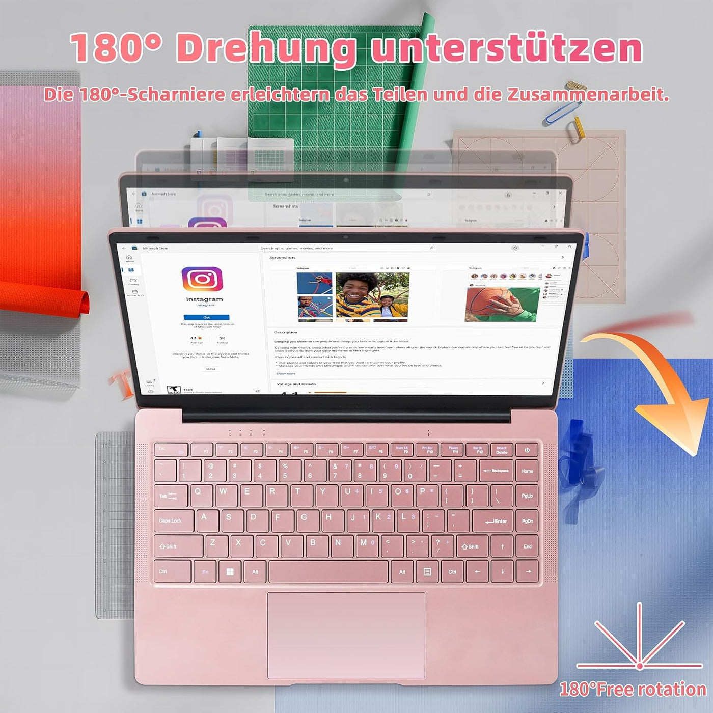 Fsjun 14 Zoll Roségold Laptop, 8G RAM 256G SSD, IPS FHD Display, 4core-4thread J4105,Ultra-dünn,USB3.0,HDMI,PC,Notebook (8+512G)