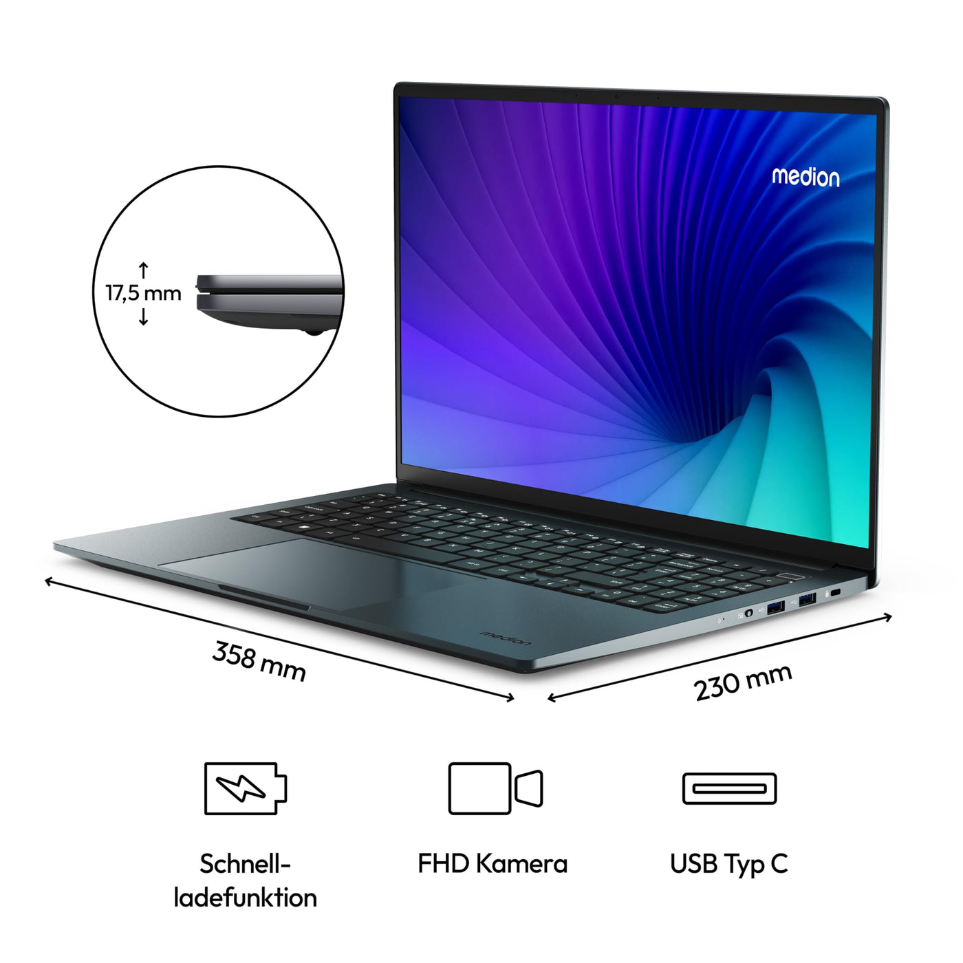 MEDION E15223 39,6 cm (15,6 Zoll) Full HD Laptop (Intel N100, 128GB PCIe SSD, Intel UHD, 4GB DDR5 RAM, WLAN, Win 11 Home S-Modus)