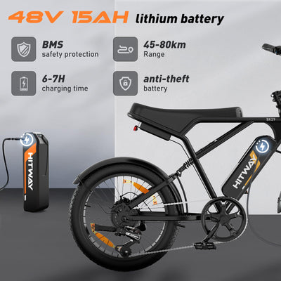 HITWAY E Bike Elektrofahrrad für Erwachsene 20 Zoll 4.0 Fat Tire Ebikes, 48V 18Ah Mountain E-MTB Fahrrad,7 Gang zum Pendeln,bis 55-80km