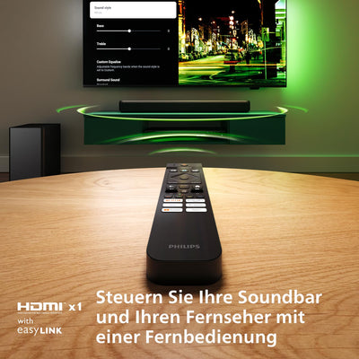 Philips TAB5309 Soundbar 2.1 mit drahtlosem Subwoofer - 2,1 Kanal 240W, DTS Virtual X, Bluetooth 5.4, HDMI ARC, optische Verbindung und USB-Konnektivität - Dunkelgrau