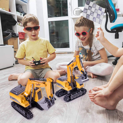 Highttoy Ferngesteuerter Bagger, 6 Kanäle RC Bagger für Jungen Bagger Traktor Spielzeug mit Lichtern und Ton 1:24 Ferngesteuertes Bagger LKW Spielzeug für Kinder