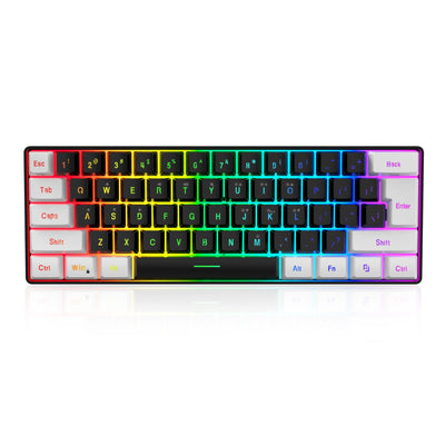 Snpurdiri 60% Percent Gaming Tastatur, Ergonomische Kleine Mini Gaming Tastatur, Silent Compact RGB Tastatur für Windows, PC, Laptop, Gaming (61 Tasten, Weiß-Schwarz)
