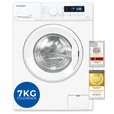 Exquisit Waschmaschine 7kg, Energieeffizienzklasse A, max. 1400 U/Min, Kurzprogramm, Mixprogramm, Startzeitvorwahl (3-24 Std.), Aquastop, 12 Waschprogramme, WA57014-020A weiss
