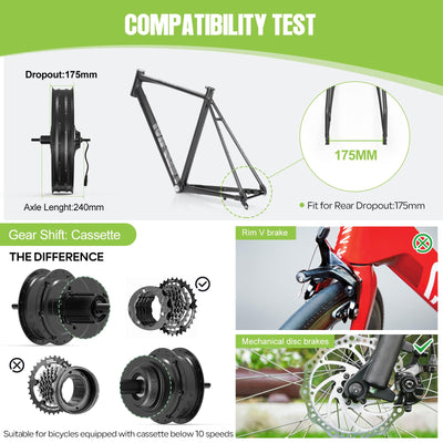 BAFANG G062 48V 1000W Hinterradmotor für 175 mm Tropfen, 20" 26" Fat Tire Elektro-Rad-Umsetzungs-Kit mit Akku (optional) und LCD-Anzeige (optional), Hinterrad hub Motor-Rad-Kit mit PAS-Sensor