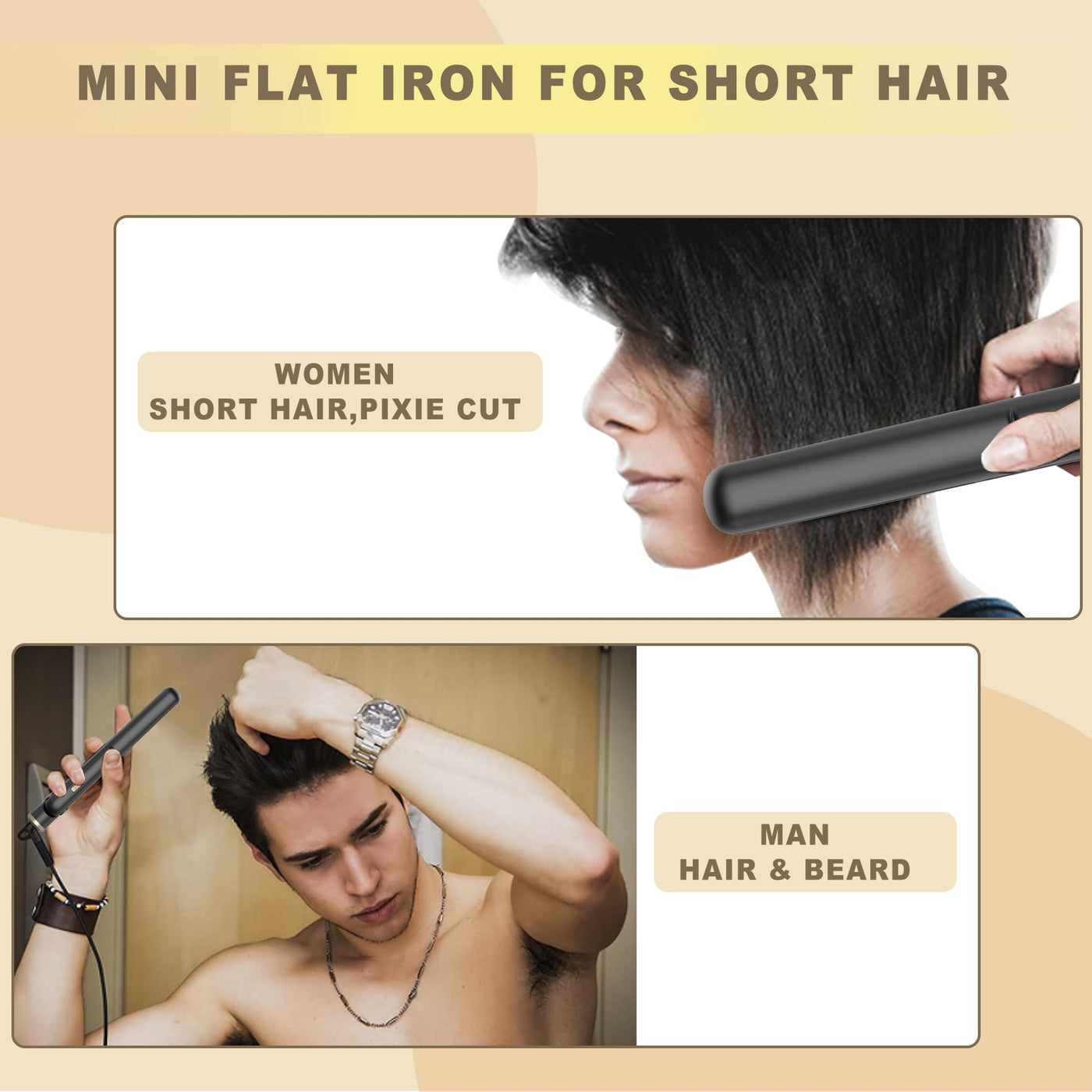 Mini Glätteisen, Glätteisen Kleines mit Keramik-Technologie | Kompakt 17cm für kurzes Haar, Bärte und Pony & Reise | Doppelspannung (100-240V)