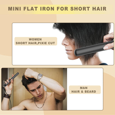 Mini Glätteisen, Glätteisen Kleines mit Keramik-Technologie | Kompakt 17cm für kurzes Haar, Bärte und Pony & Reise | Doppelspannung (100-240V)