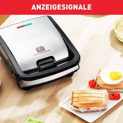 Tefal SW852D Snack Collection, Sandwich, Waffelmaker, Antihaftbeschichte Platten, Spülmaschinengeeignet, 700W, 37.01x29.01x21.01cm, Schwarz/Silber