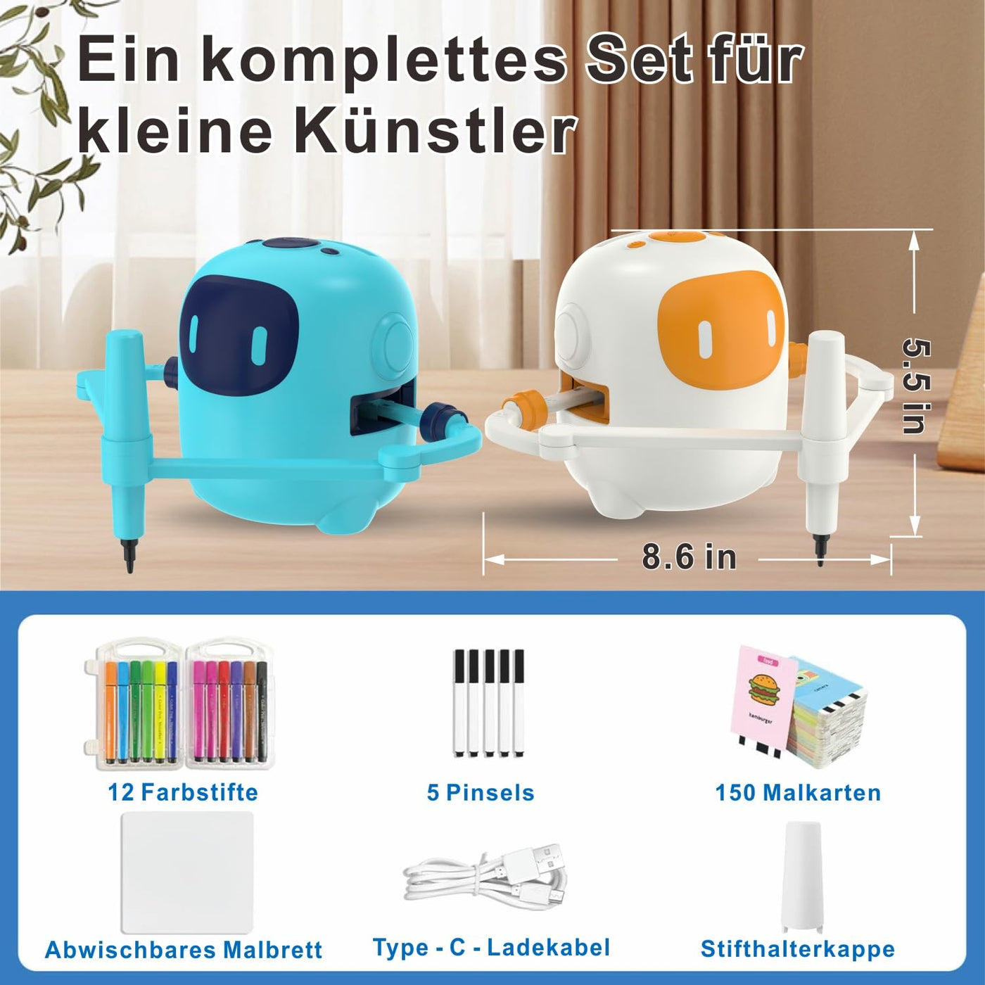 SHENSE Zeichenroboter für Kinder Drawing Robot mit 150 Karten Interaction&17 Color Pens Roboter Kinder Spielzeug Sprachinteraktiver Zeichenprojektor Wiederaufladbar Lernspielzeug für ab 3+Jahren