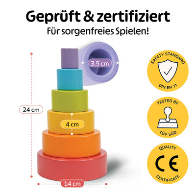 Merle Toys® Stapelbecher Baby Spielzeug, 100% FSC-Zertifiziert, 6X Stapelbecher ab 1 Jahr, Stapelturm Baby Holz, Stapelturm ab 1 Jahr, Stacking Cups, fördert Motorik und Kreativität, 2025 EDT